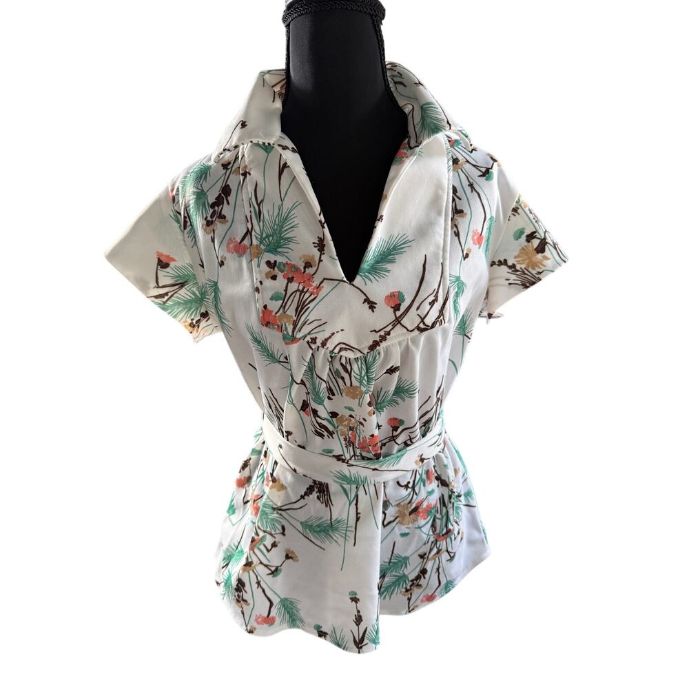 VTG 70s‎ Smartique Floral Top 38 Groovy Psychedelic Mod Disco Dagger Collar